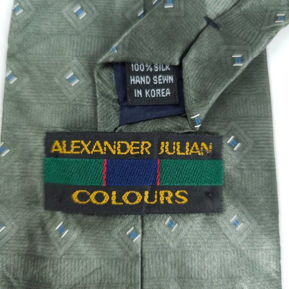 Alexander Julian Men Tie 100% Silk Geometric Green Blue Size 61x4 - NWOT - Picture 3 of 5